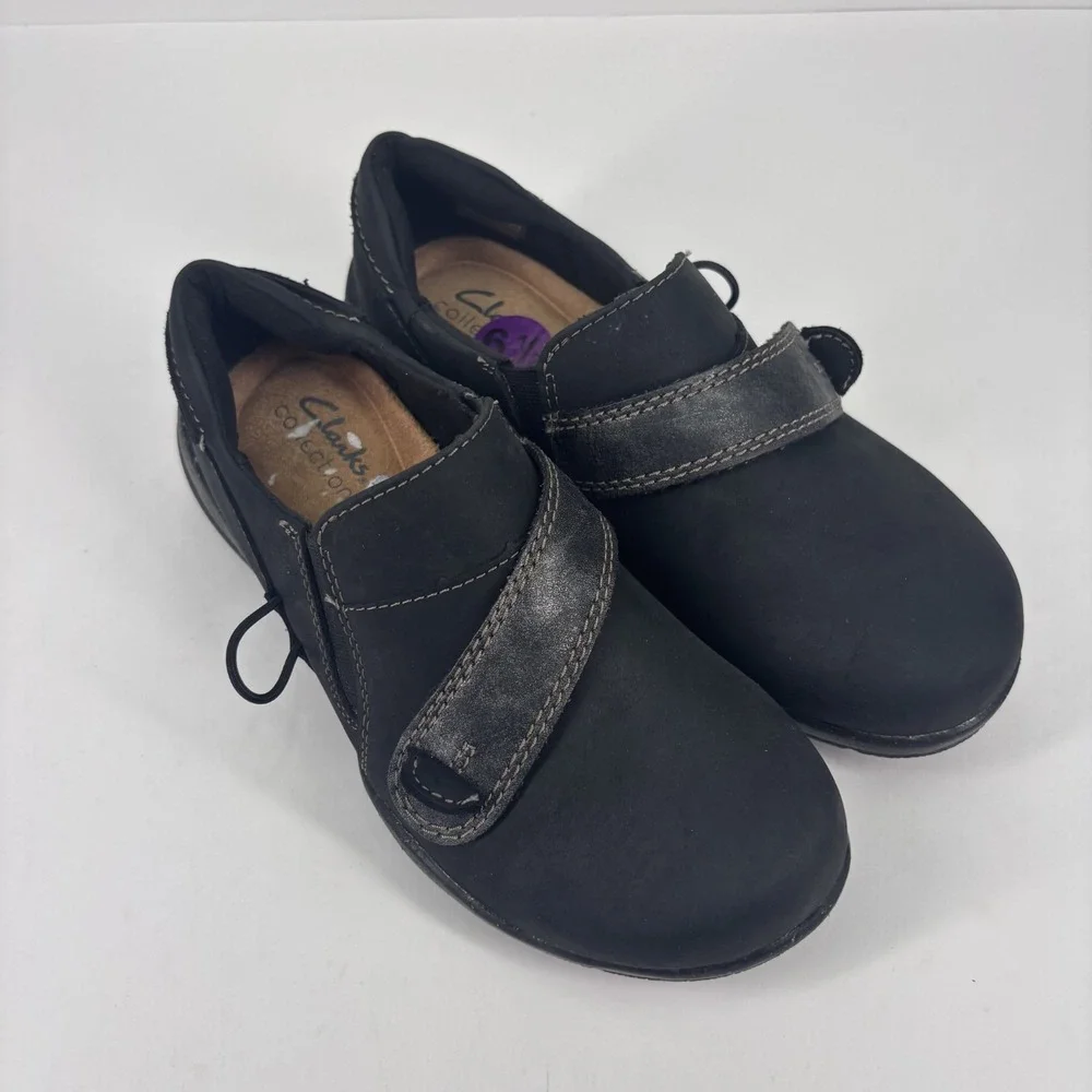 Clarks Roseville Dot Loafers Women's‎ US 5.5 Black Leather Comfort Slip-On Shoes